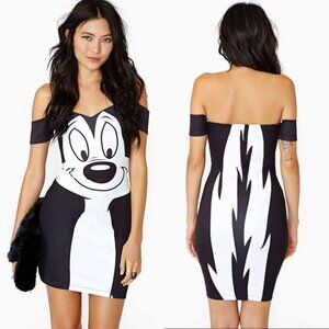Lazy Oaf x Looney Tunes Pepe Le Pew Skunk Dress Off Shoulder Size M Rare